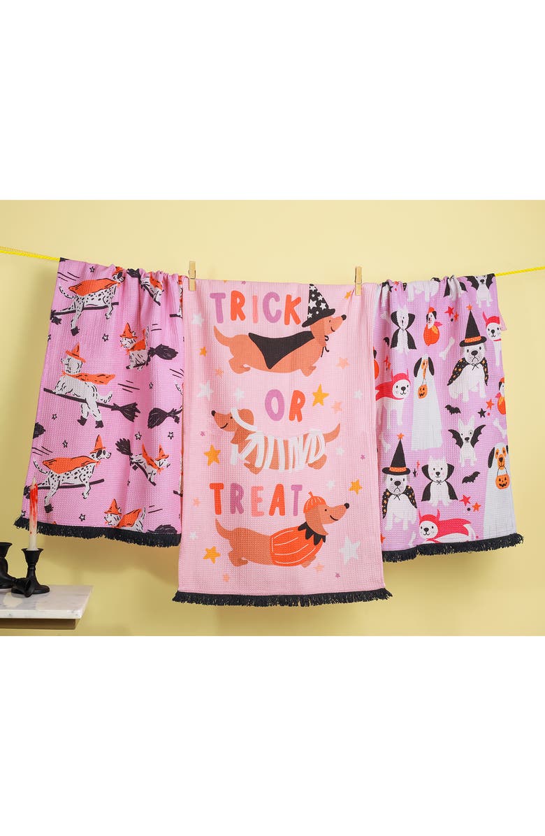 Tiramisu Trick or Treat Set of 3 Kitchen Towels, Alternate, color, Lavender/ Pink/ Orange