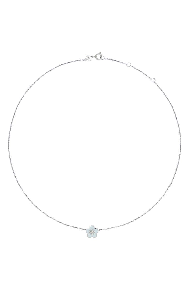 Tory Burch Forget Me Not Enamel Pendant Necklace, Main, color, 