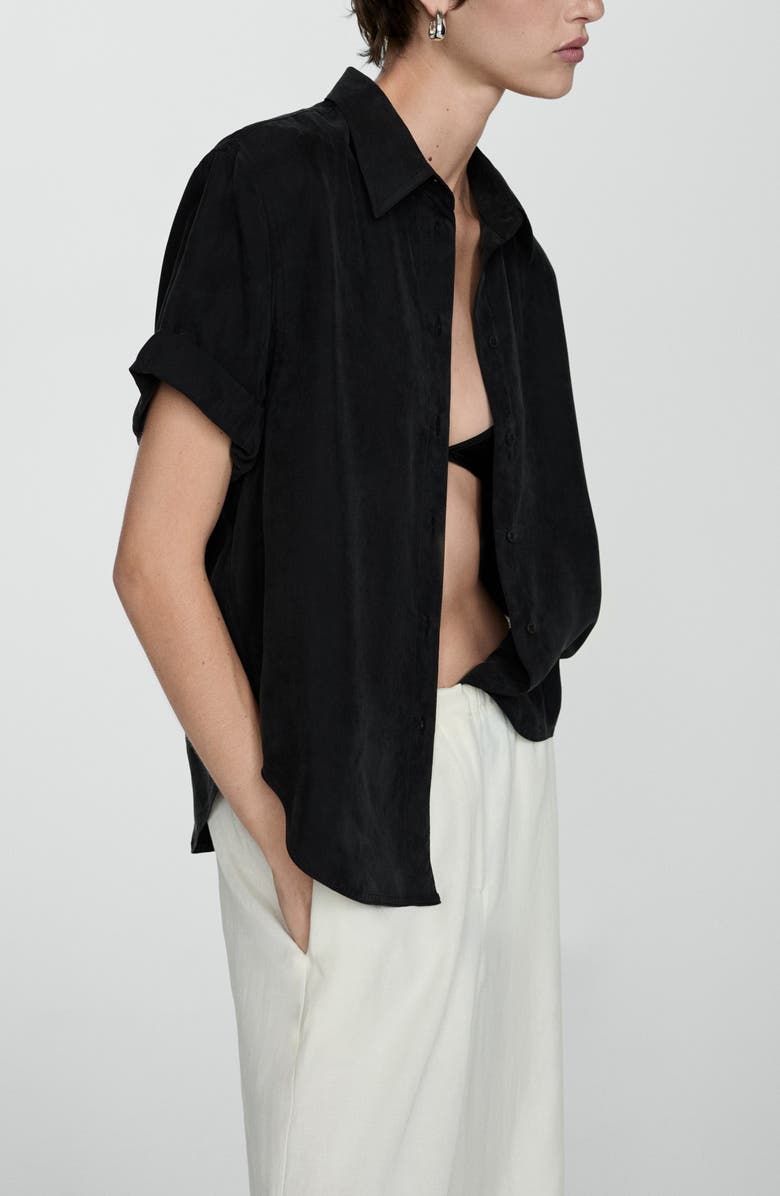 MANGO Solid Short Sleeve Cupro Blend Button-Up Shirt, Alternate, color,