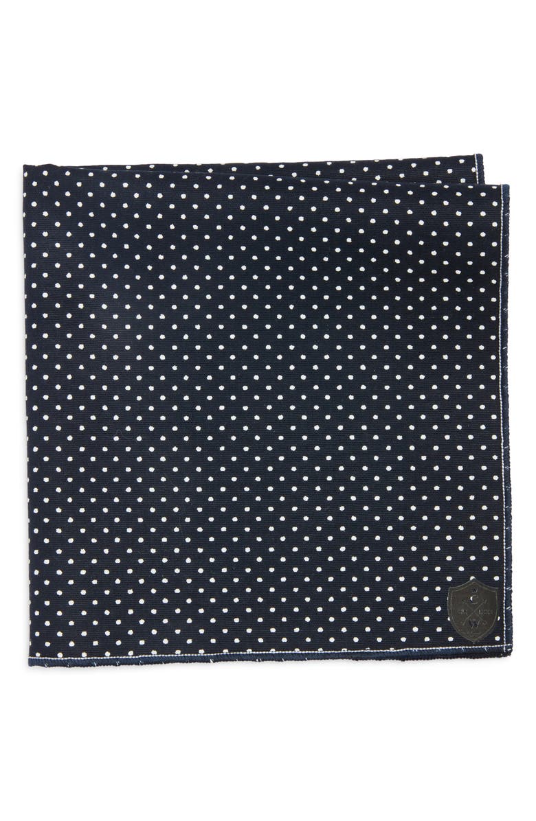 CLIFTON WILSON Polka Dot Cotton Pocket Square, Main, color, Navy