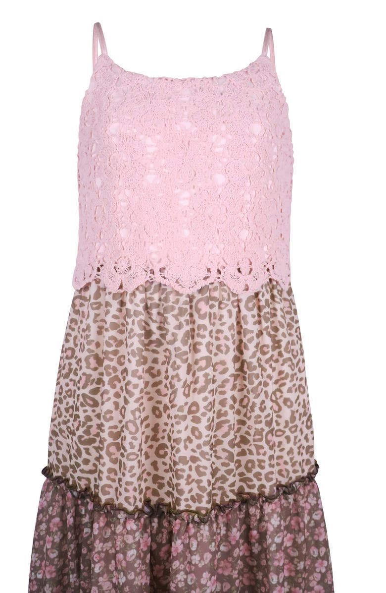 Zunie Kids' Tiered Lace Print Dress, Alternate, color, Blush/ Brown