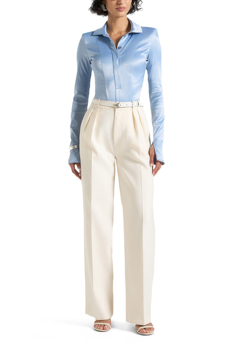 Louise Wide Shoulder Satin Shirt Bodysuit, Alternate, color, Pale Blue