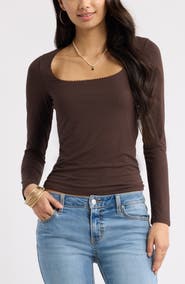 BP. Lace Trim Square Neck Long Sleeve Top