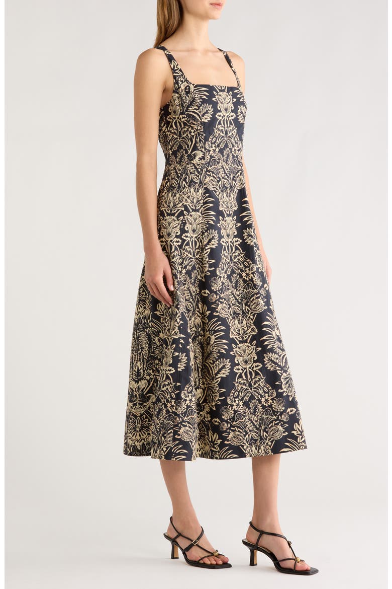 Natali Printed Cotton A-Line Dress, Alternate, color, NOIR FLORA