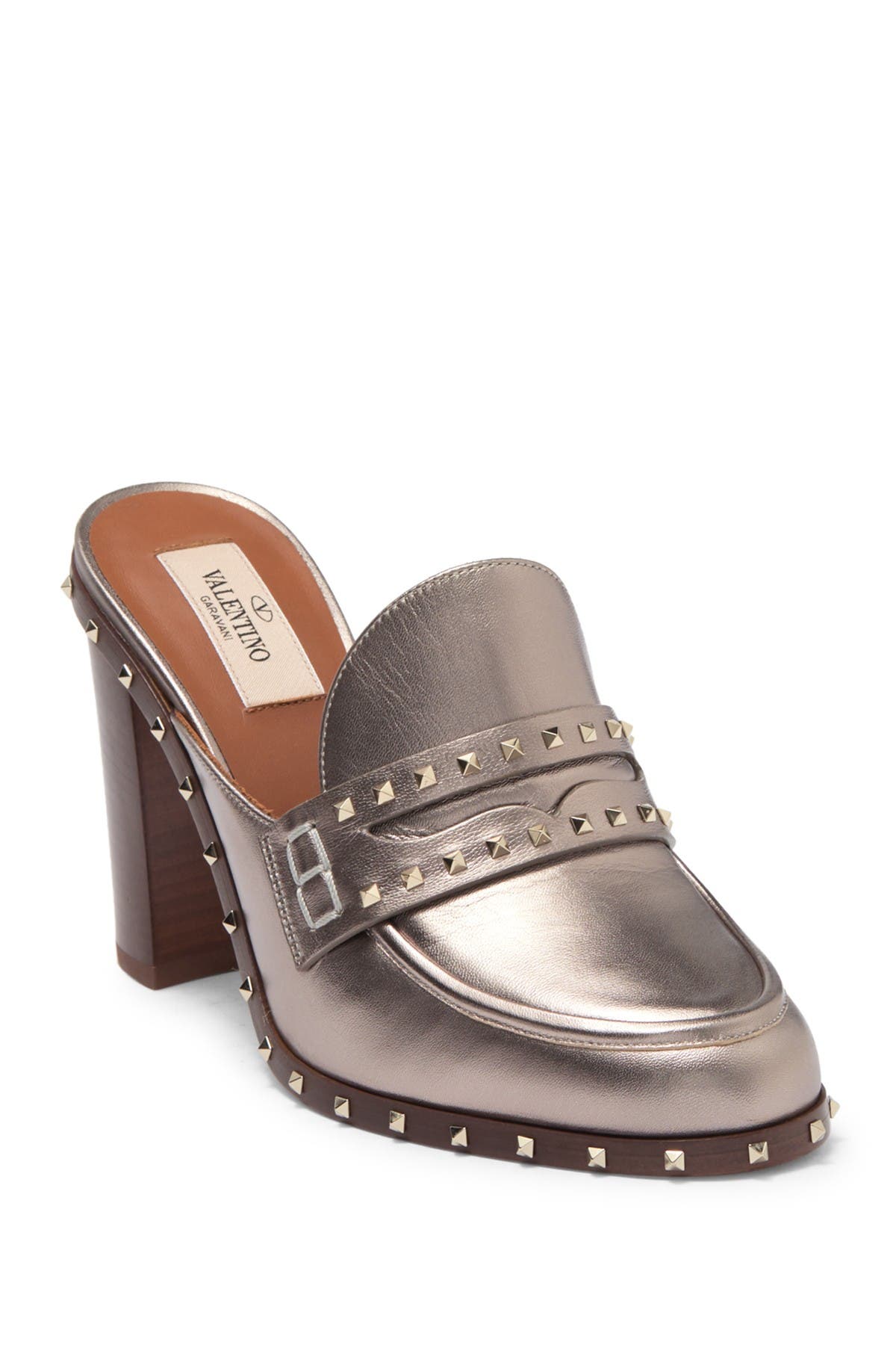 Valentino Garavani Penny Slot Strap Pyramid Stud Block Heel Mucle, Main, color, 