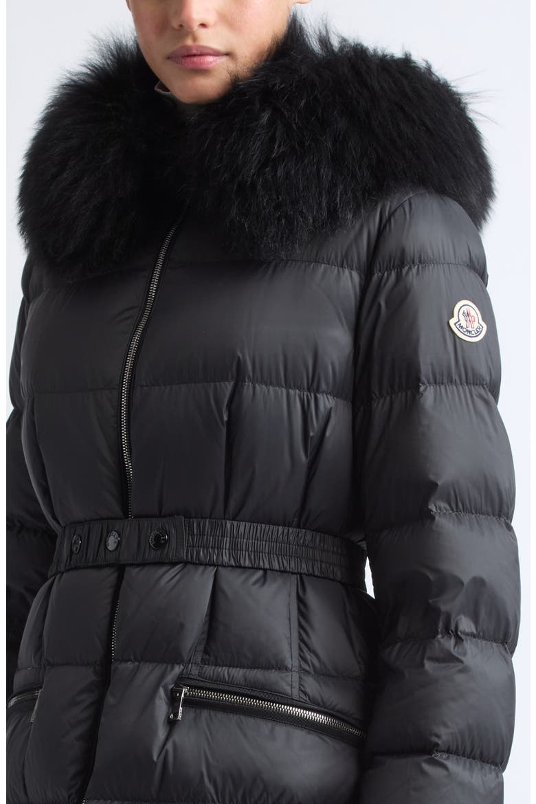 Boedic Water Repellent Long Down Puffer Coat with Genuine Shearling Trim, Alternate, color, BLACK