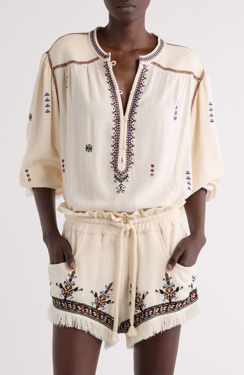 Isabel Marant Étoile Pelson Embroidered Peasant Top, Main, color, Ecru