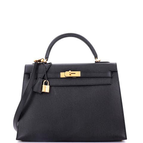 Kelly Handbag Black Epsom with Gold Hardware 32