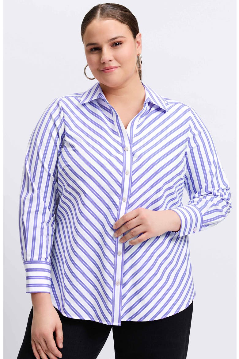 Mary Stripe Stretch Button-Up Shirt, Alternate, color, LAPIS/ WHITE