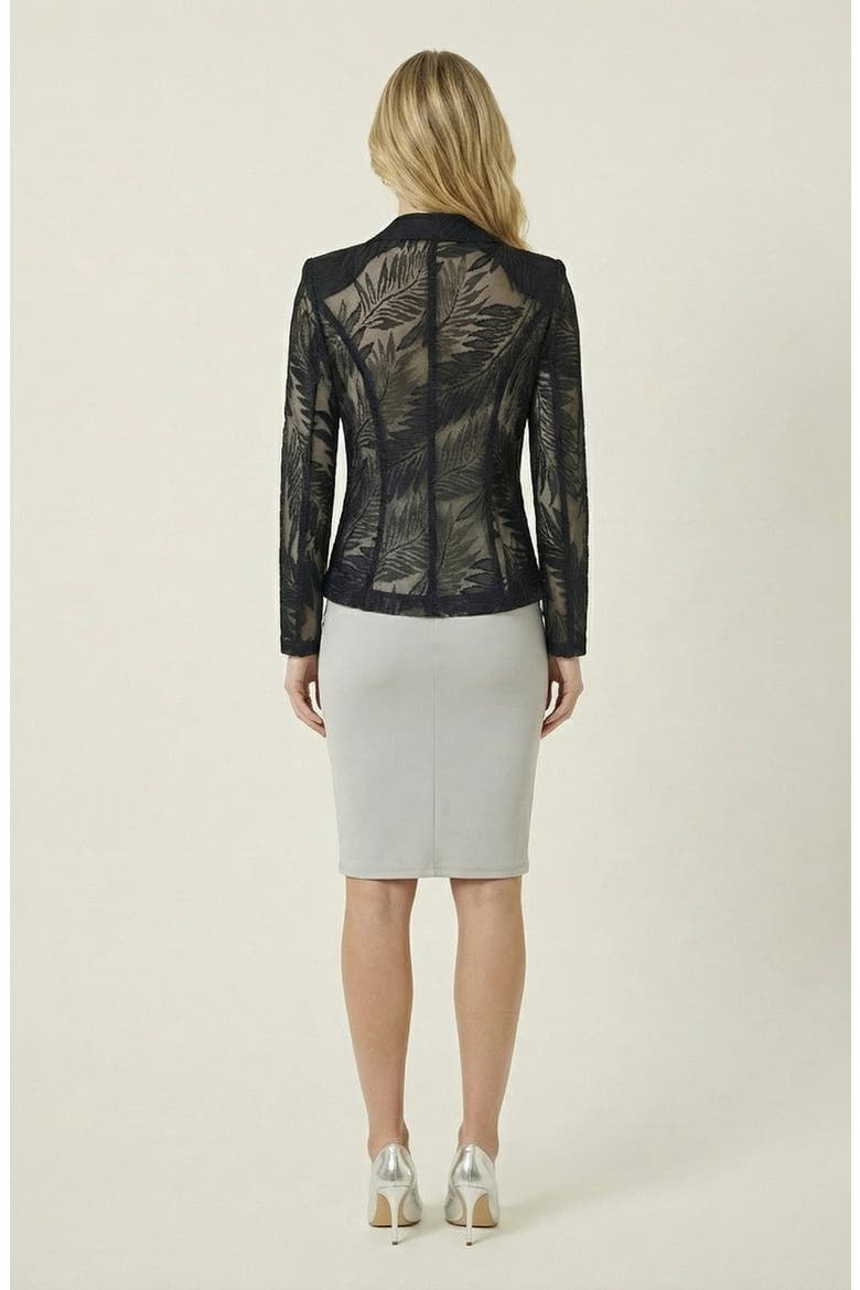 Sheer Lace Sleeved Tailored Blazer, Alternate, color, Black
