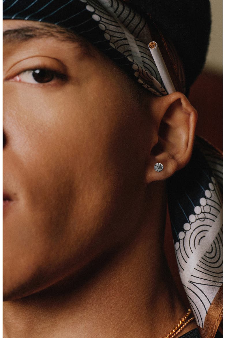 The Basketball Crooked Ball Diamond Pavé Earrings, Alternate, color, Silver / Black Diamond