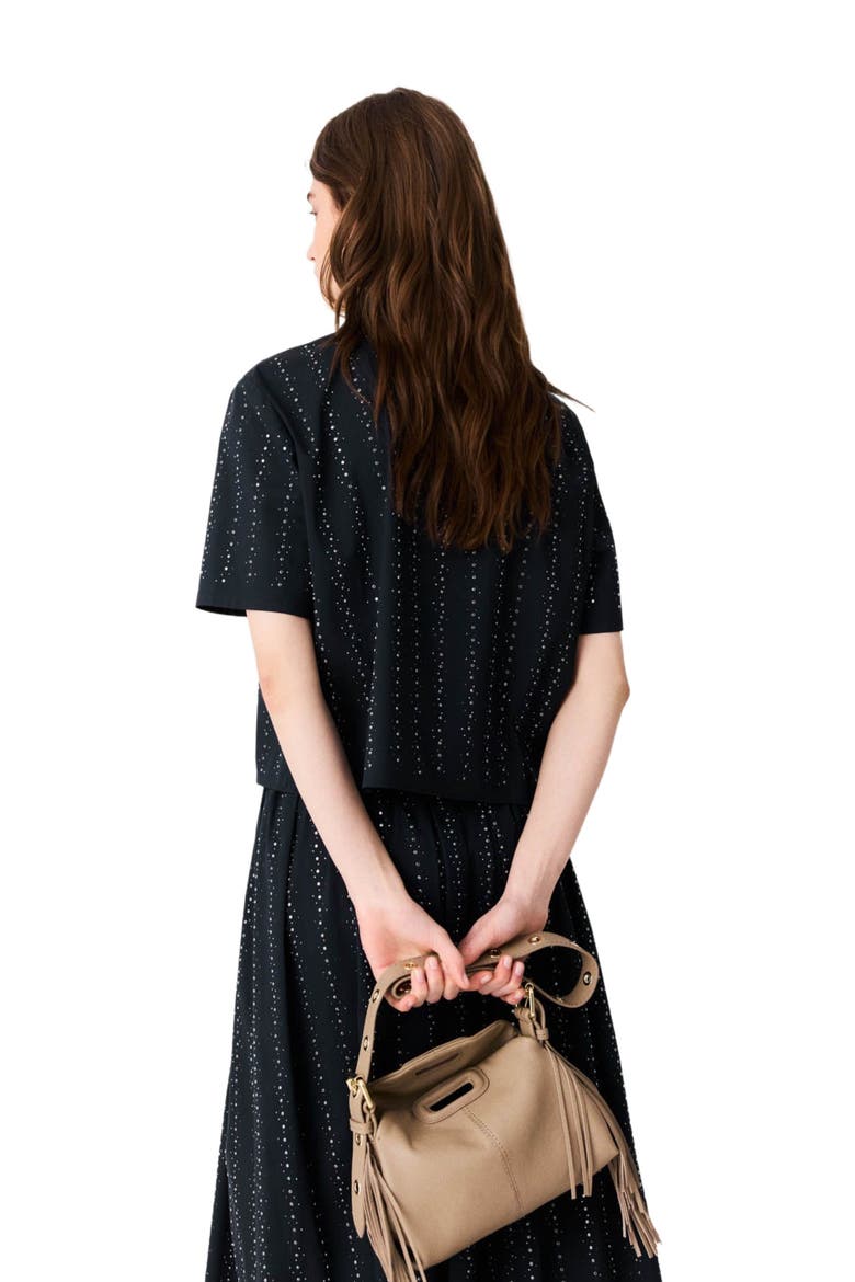 Cropped rhinestone cotton shirt, Alternate, color, Navy
