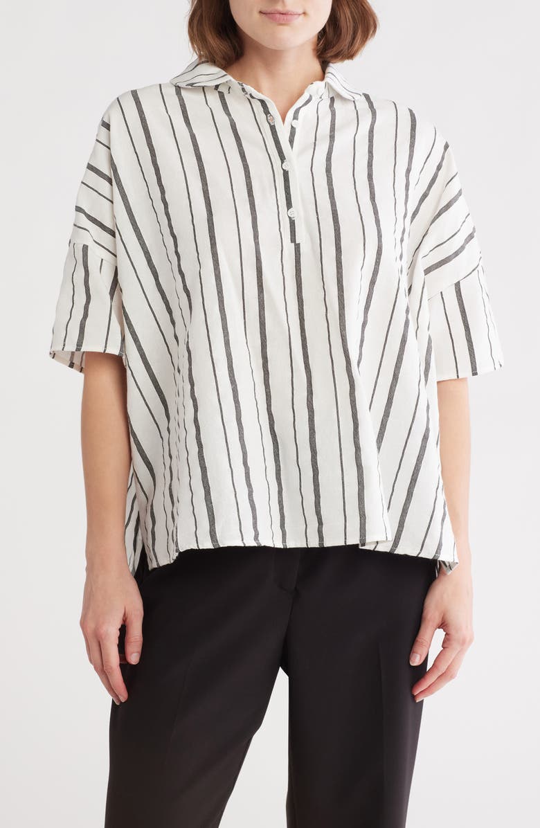 PATRIZIA LUCA Stripe Short Sleeve Button-Up Shirt, Main, color, Off White
