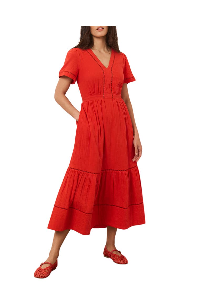 Cotton Cheesecloth Midi Dress, Alternate, color, Red