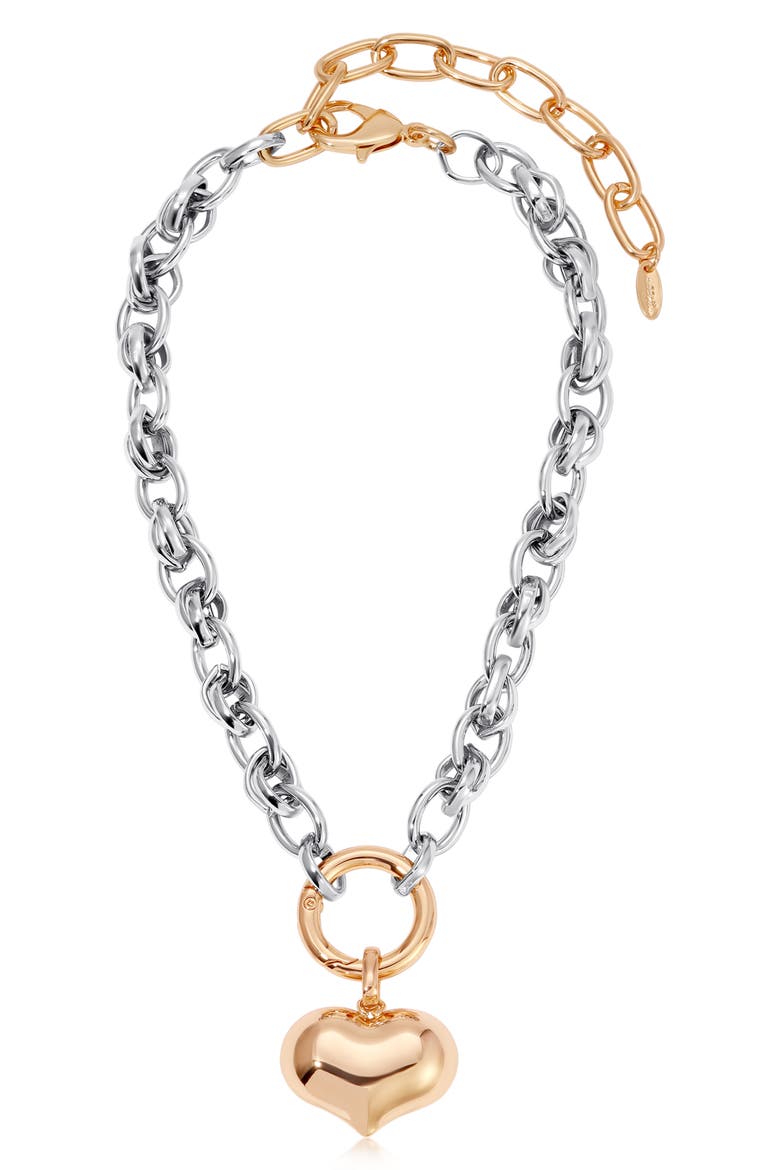 Mixed Finish Heart Pendant Necklace, Alternate, color, RHODIUM/GOLD