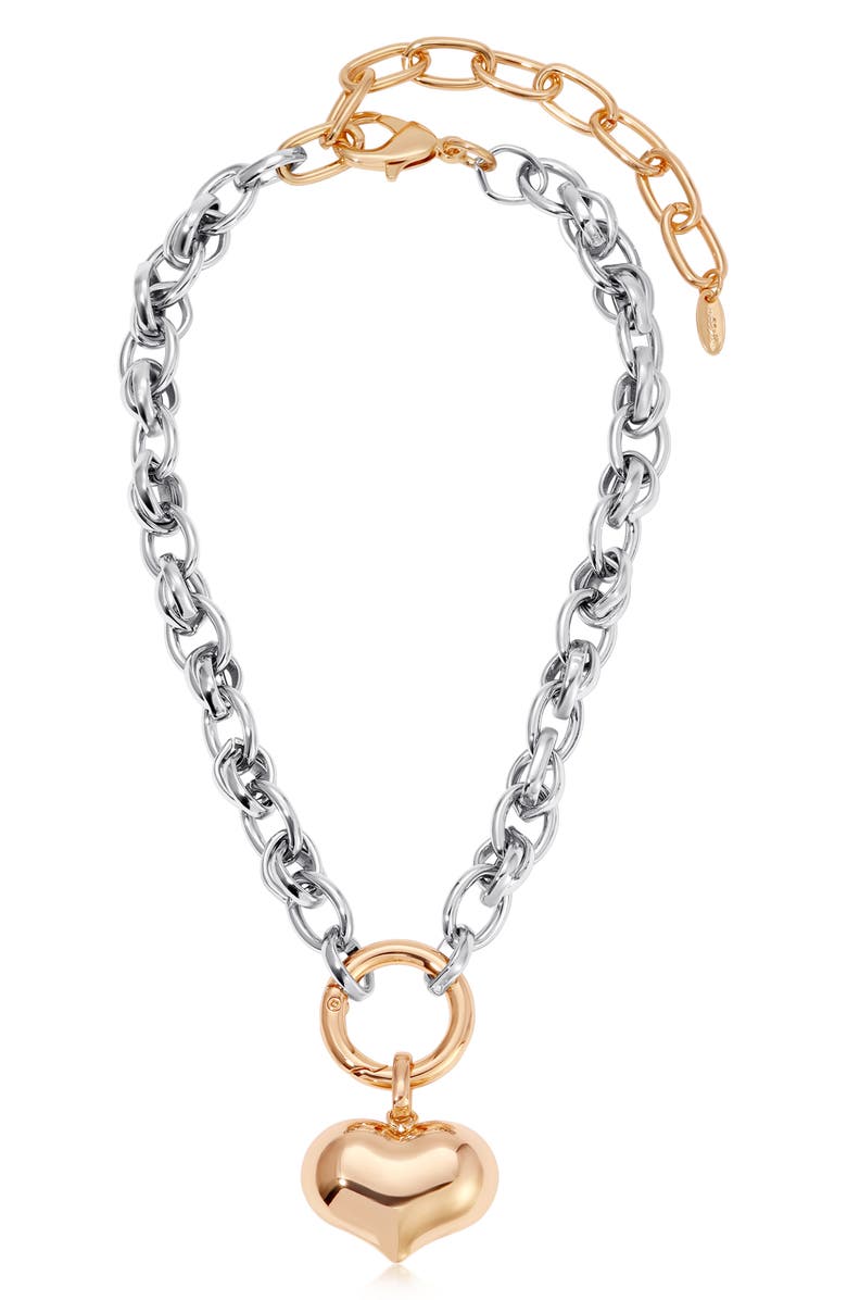 Ettika Mixed Finish Heart Pendant Necklace, Alternate, color, Rhodium/Gold