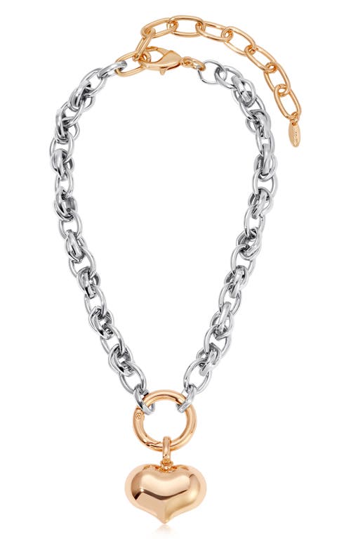 Ettika Mixed Finish Heart Pendant Necklace In Rhodium/gold