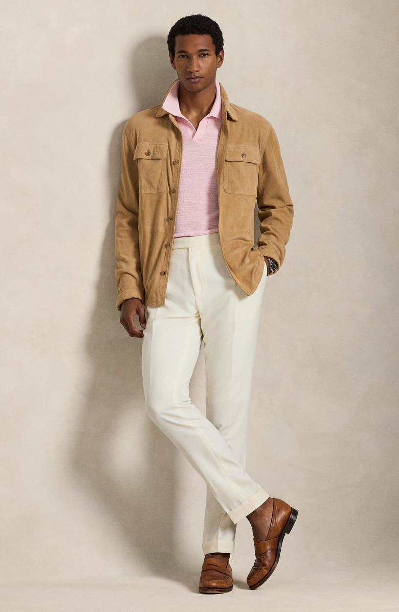 Polo Ralph Lauren Textured Seed Stitch Cotton & Linen Polo, Alternate, color, Carmel Pink/ Deckwash White