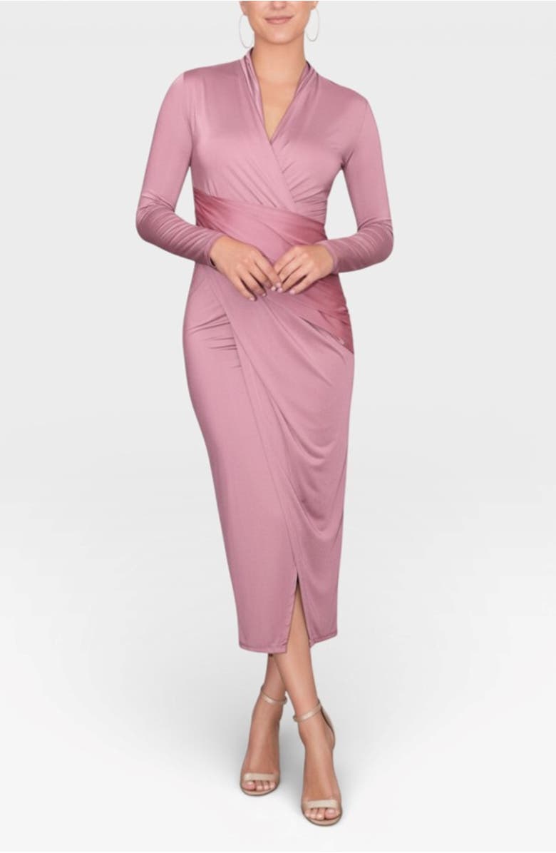 RACHEL Rachel Roy Bret Wrap Front Midi Dress, Main, color, Mauve