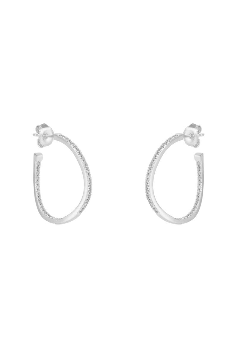 Sterling Silver Large Wavy Stud Hoop Earring With Interior Gemstones, Alternate, color, Gold