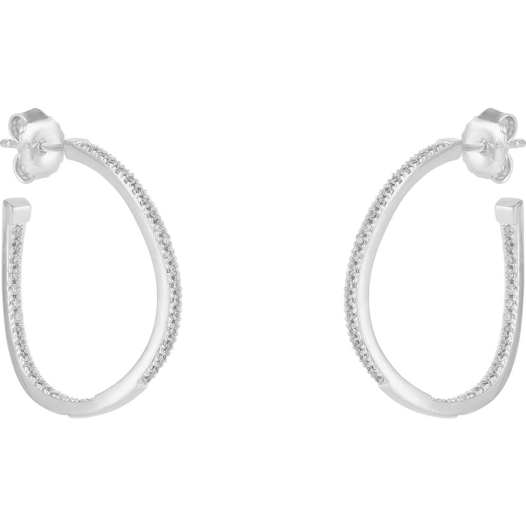 Spero London Sterling Silver Large Wavy Stud Hoop Earring With Interior Gemstones In Metallic