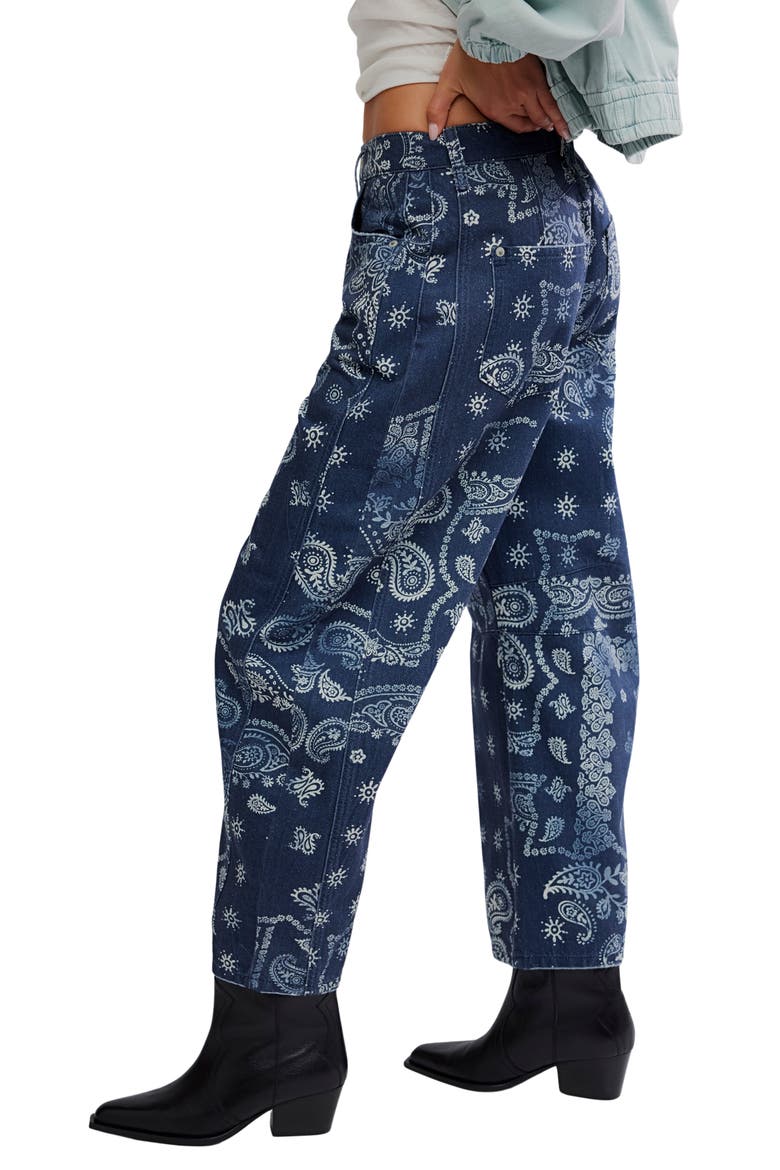 Print Barrel Leg Jeans, Alternate, color, NAVY BANDANA