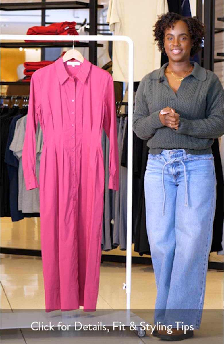 Long Sleeve Cotton Blend Midi Shirtdress, sales video thumbnail