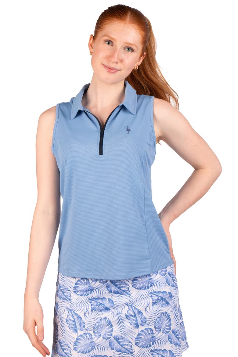 Textured Grid Sleeveless Quarter Zip Polo, Alternate, color, BLUE