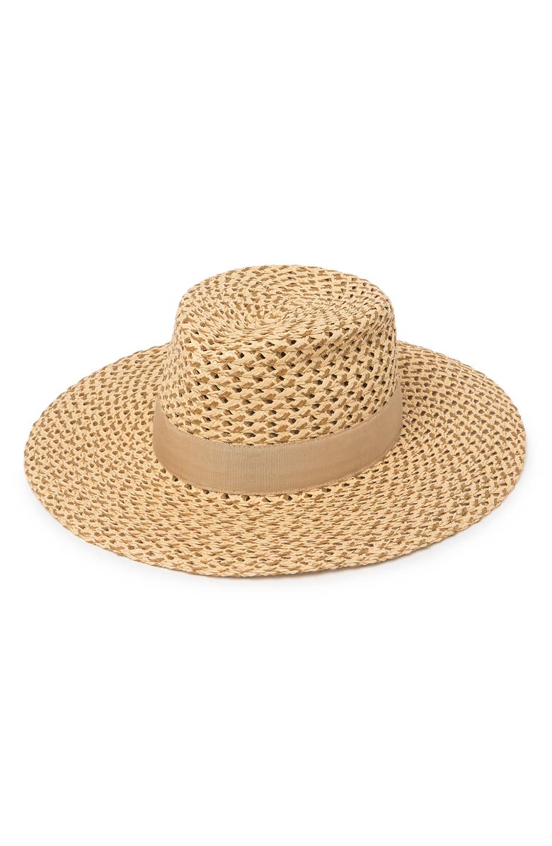 Eric Javits Cannes II Wide Brim Woven Fedora, Main, color, Peanut