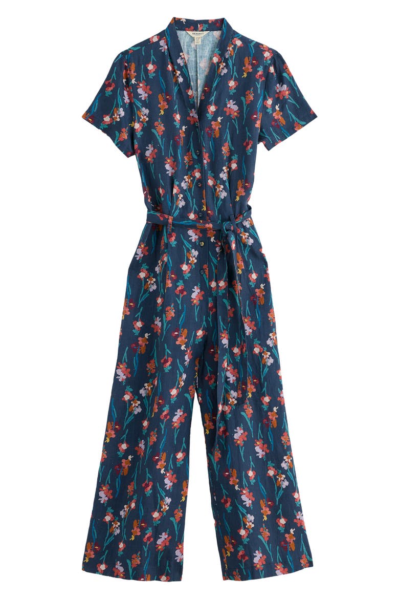 Treen Cove Floral Linen Jumpsuit, Alternate, color, SNAPDRAGON SEA CAVE