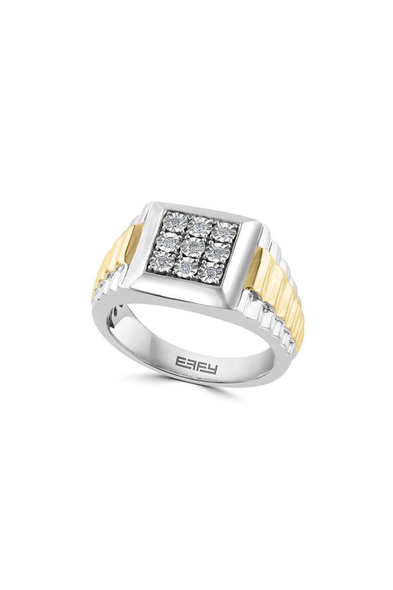 Men's Two-Tone Diamond Signet Ring, Main, color, SILVER