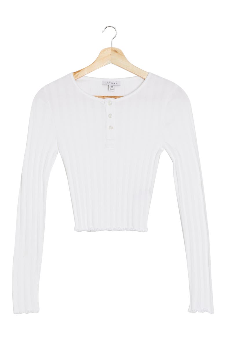 Long Sleeve Henley Crop Top, Alternate, color, WHITE