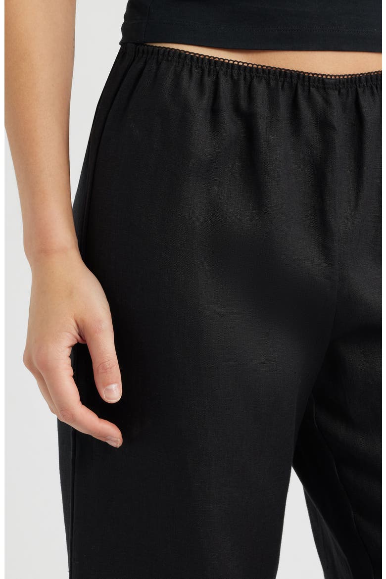 Lilah Lace Trim Linen Pants, Alternate, color, BLACK