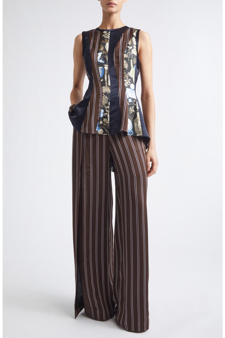 Mixed Media Paneled Silk Top, Alternate, color, DEEP NAVY MULTI
