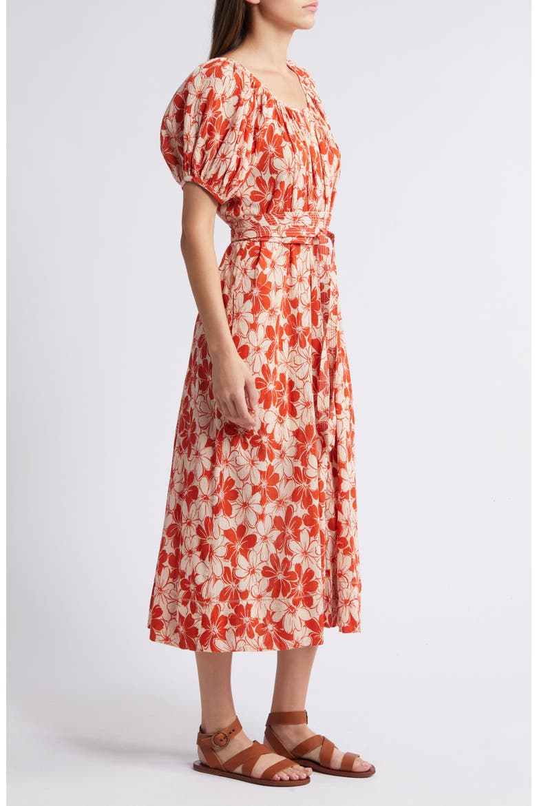 The Seascape Floral Crinkle Cotton Dress, Alternate, color, BURNT RED HIBISCUS FLOWER