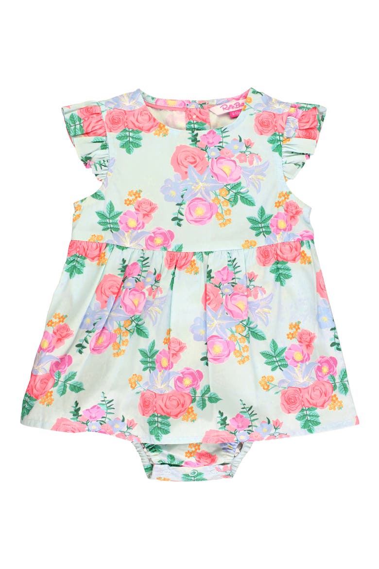 Floral Ruffle Skirted Romper, Main, color, GREEN