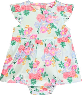 Round Neck Pleats Waist Elastic Ruffle Back Button Romper main image 1
