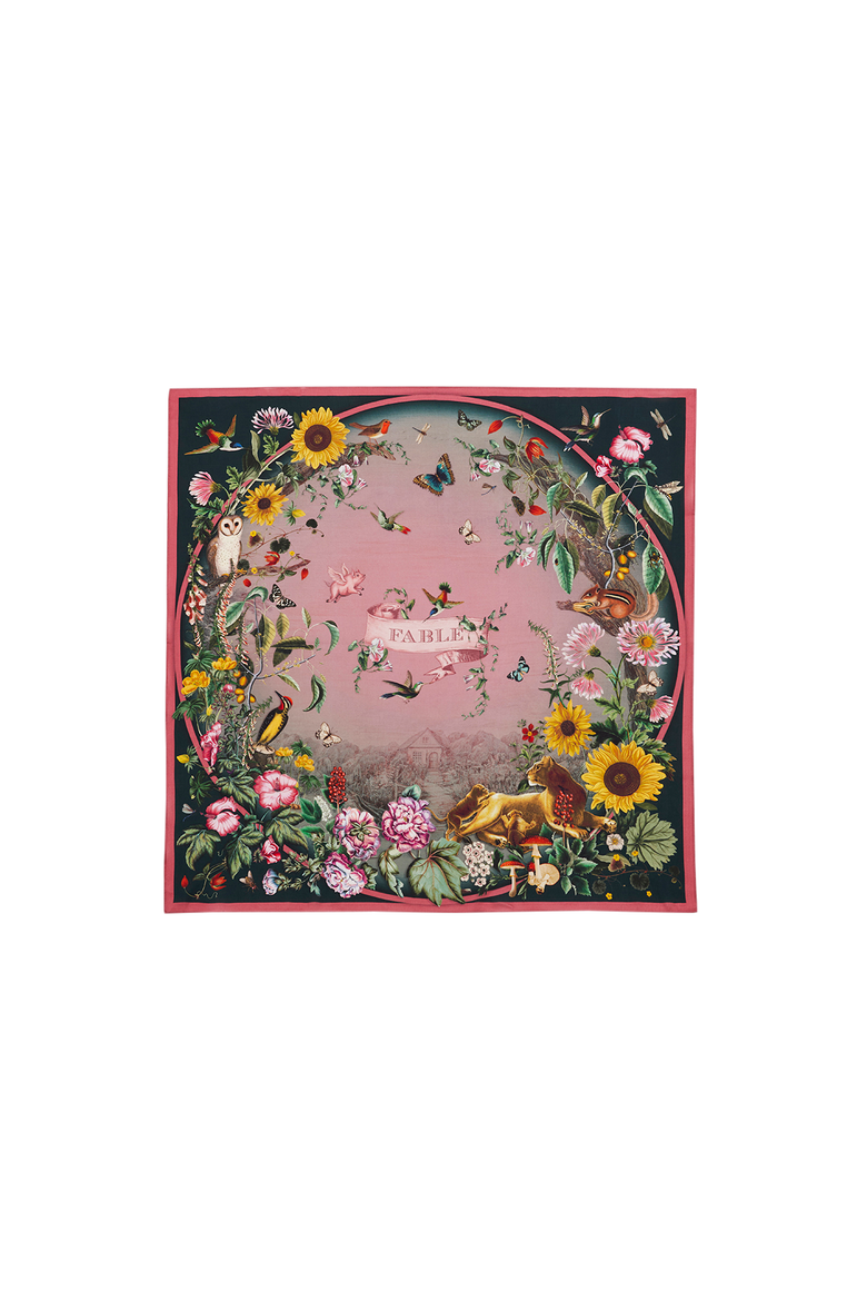 Circe Narrative Silk Blend Square Scarf, Main, color, Dark Pink