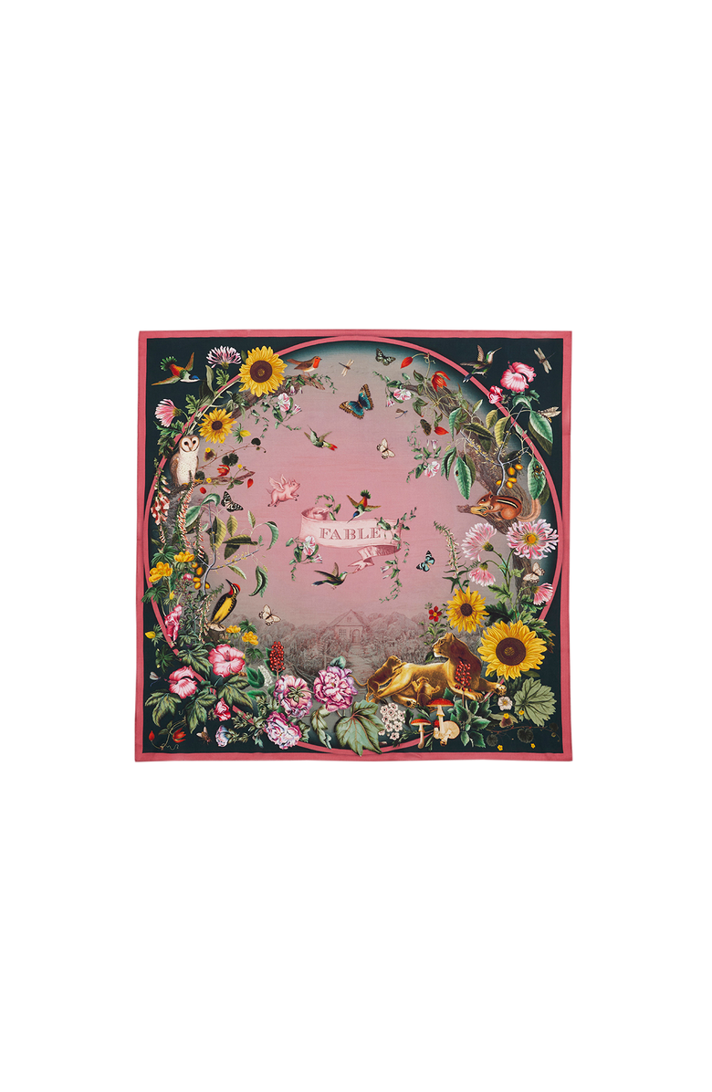 Fable England Circe Narrative Silk Blend Square Scarf, Main, color, Dark Pink