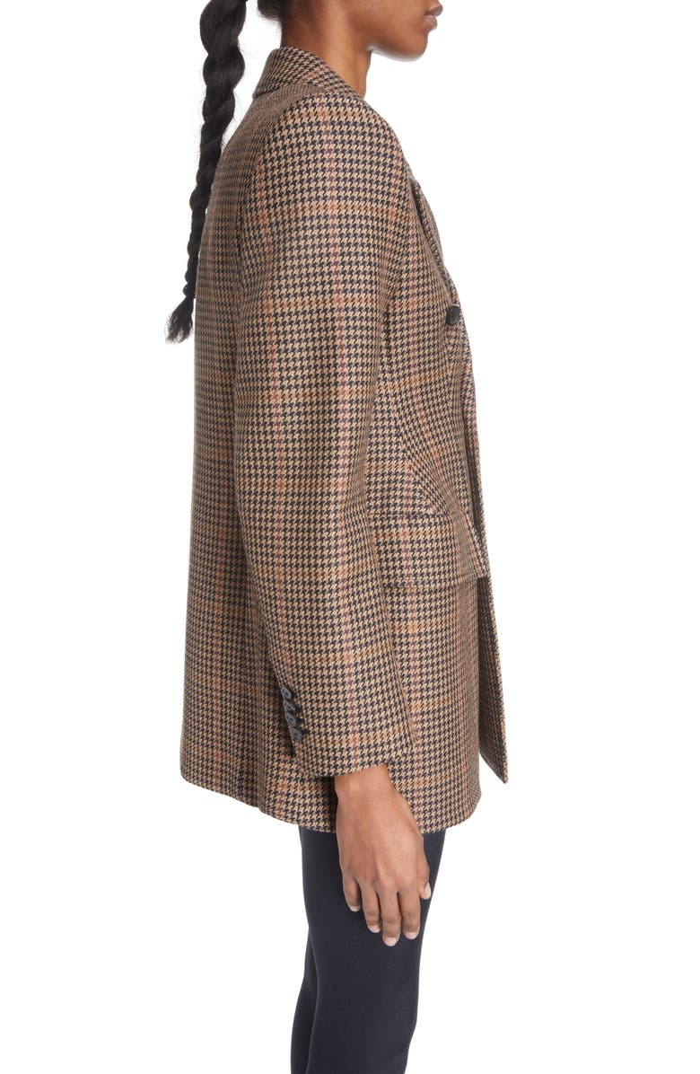Balenciaga Hourglass Houndstooth Strong Shoulder Double Breasted Wool Blend Blazer, Alternate, color, 