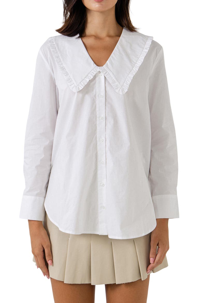 Peter Pan Collar Cotton Shirt, Alternate, color, WHITE