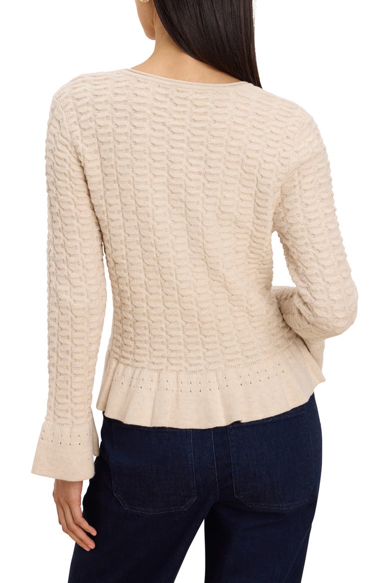 Frill Textured Cotton Blend Cardigan, Alternate, color, PALE SISAL