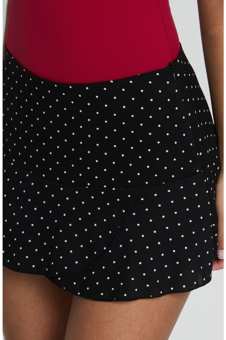 Sonsie Polka Dot Crossover Hem Miniskirt, Alternate, color, BLACK / WHITE POLKA