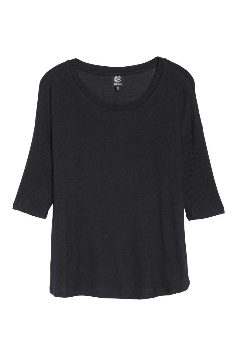 Renee Cozy Rib Contrast Detail Top, Alternate, color, BLACK