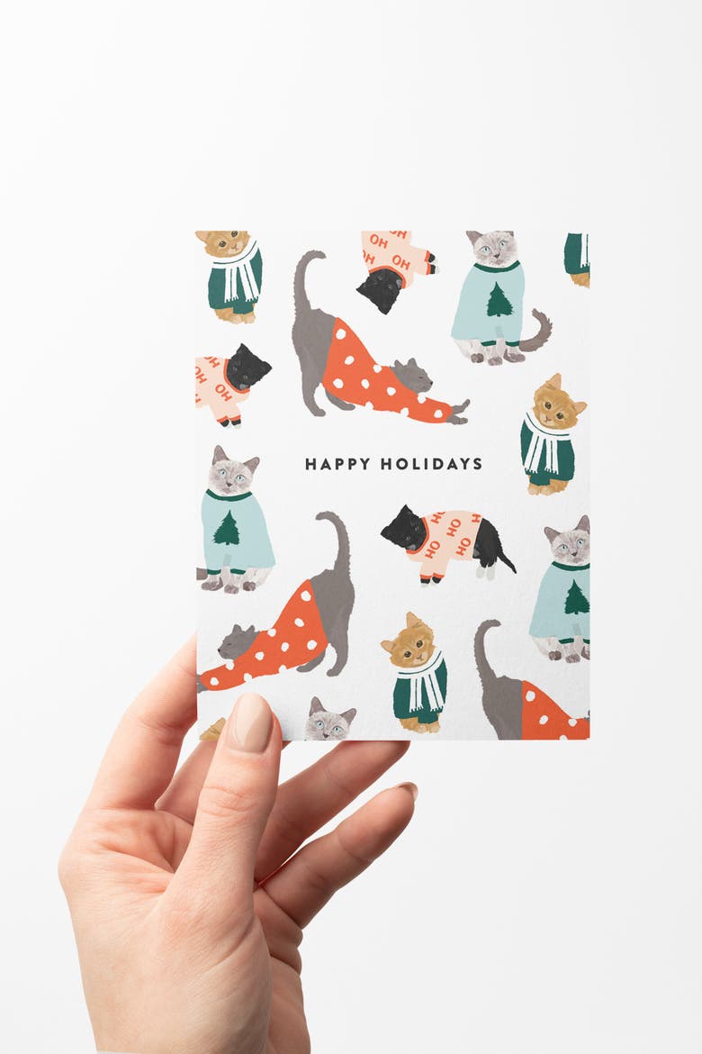 Holiday Cat Cards Boxed Set of 8 Cards, Alternate, color, Red Envelopes