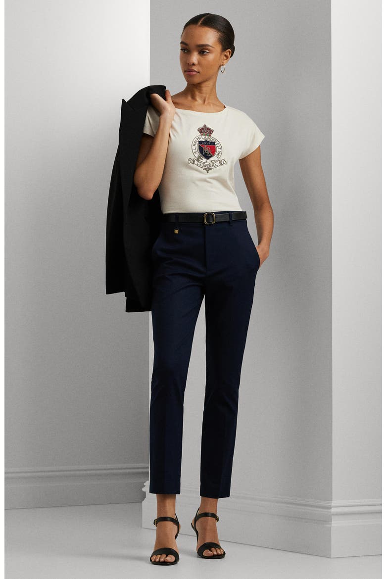 Double Faced Stretch Cotton Pants, Alternate, color, LAUREN NAVY