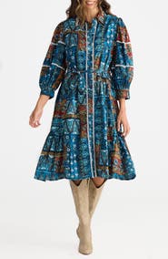 Talisman the Label Castella Patchwork Print Long Sleeve Cotton Shirtdress