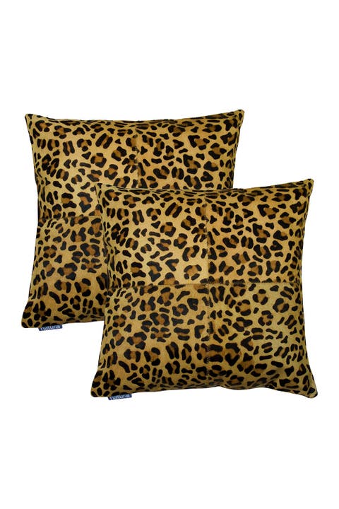 Natural 2-Pack Torino Quattro Genuine Cowhide Pillow 18" x 18" - Leopard