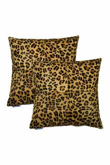 Natural 2-Pack Torino Quattro Genuine Cowhide Pillow 18" x 18" - Leopard