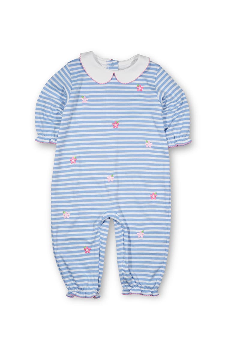 Stripe Knit Longall With Embroidered Flowers, Main, color, Light Blue, White, Pink